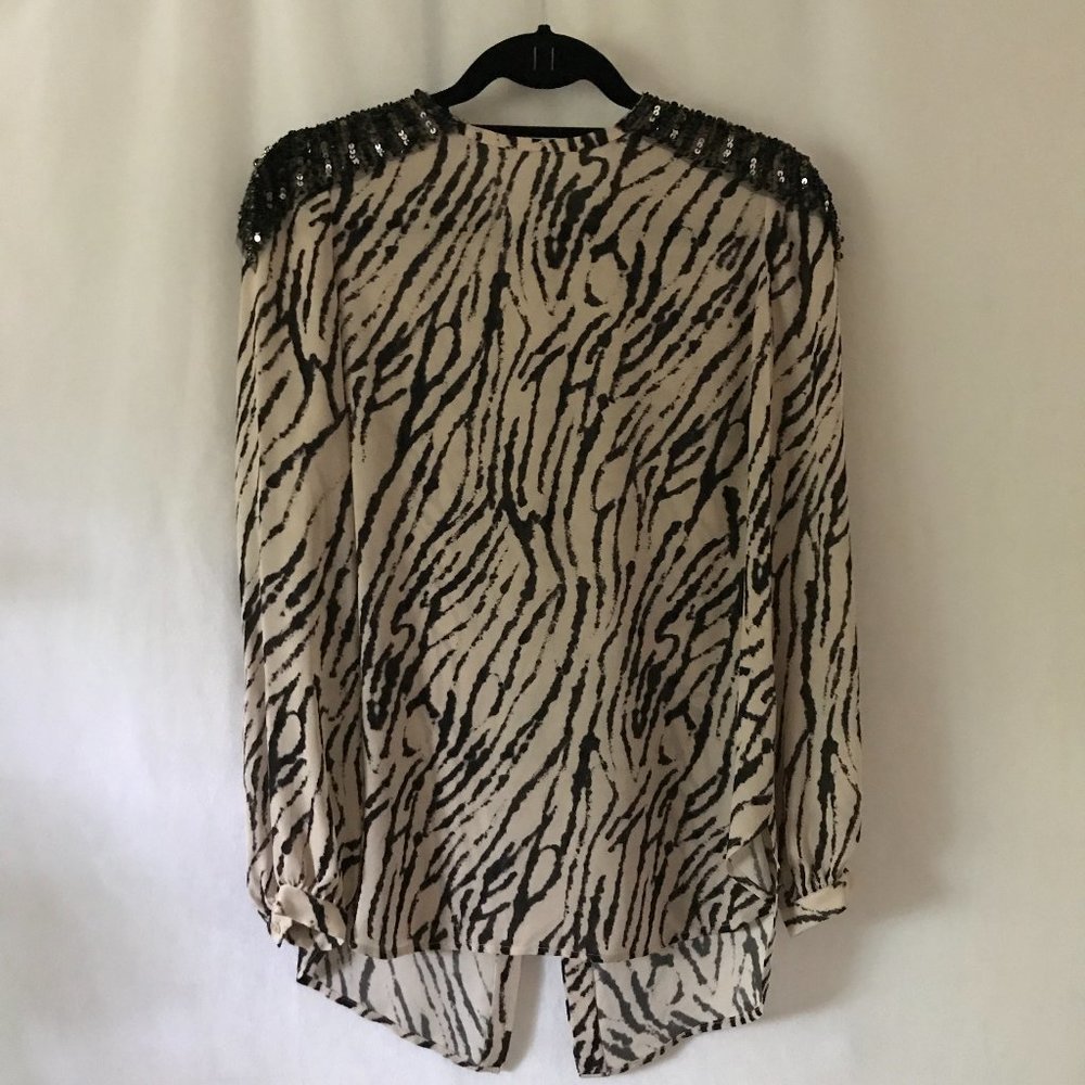 Haute Hippie Pale Pink & Black Animal Print Blouse